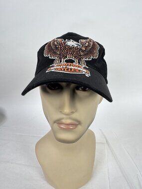 Harley-Davidson Black Cotton Cap With Embroidered Eagle & Logo Made In China